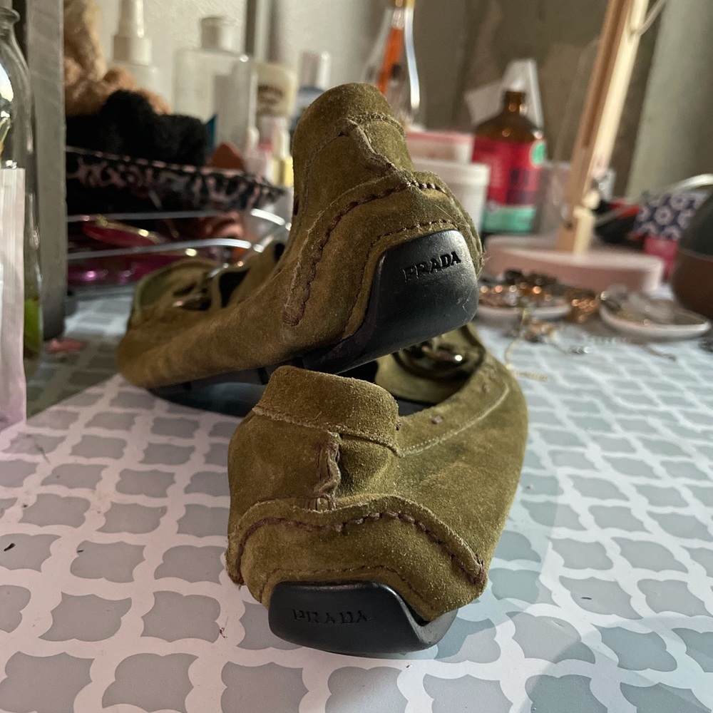 Prada suede moss green loafers